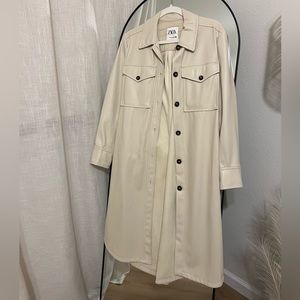 Zara cream pleather trench coat in S